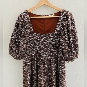 Moon River - Puff Sleeve Sequin Babydoll Dress (M)